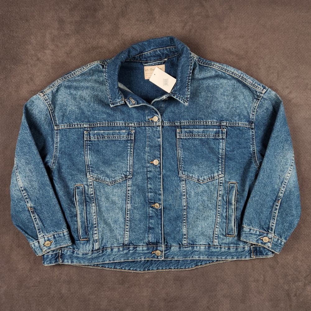 Free People We The Free Opal Swing Denim Jacket Womens Large Oversized Trucker